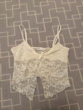 SUPRE Ivory Lace Tie-Front Crop Cami